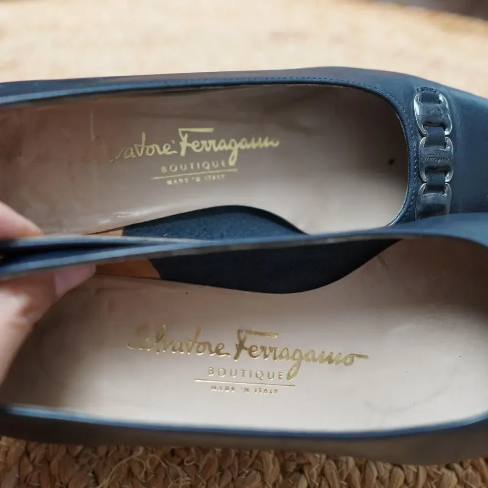 Ferragamo Boutique Leather Pumps Black 6.5 B - Picture 3 of 6
